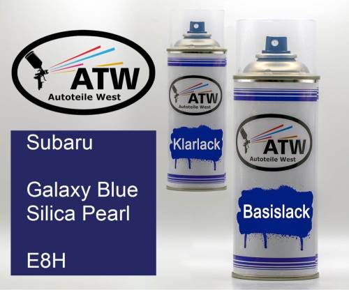 Subaru, Galaxy Blue Silica Pearl, E8H: 400ml Sprühdose + 400ml Klarlack - Set, von ATW Autoteile West.